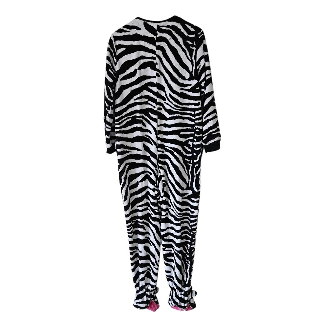 Nick And Nora Black & White Zebra Footed Onesie Pajamas